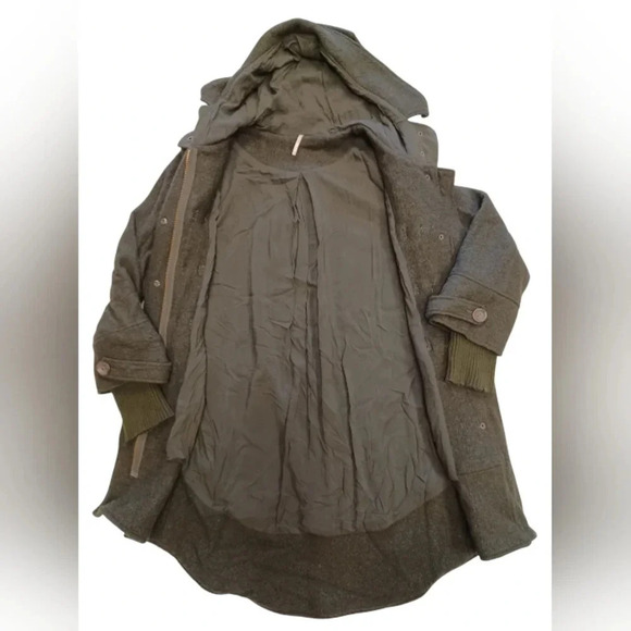 Free People EUC Dark Green Hooded Wool Blend Coat Size S/P - Picture 7 of 12